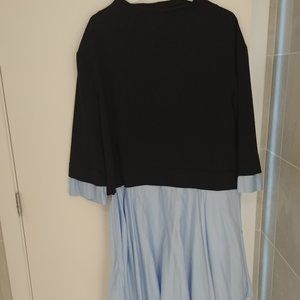 ZARA Navy Blue and Light Blue Combined Midi Dress